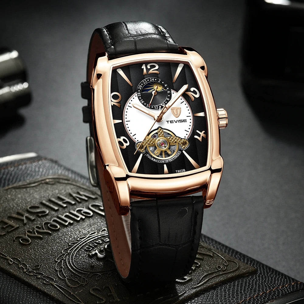 TEVISE Spanish Tourbillon Automatic Rose Gold/Black Watch