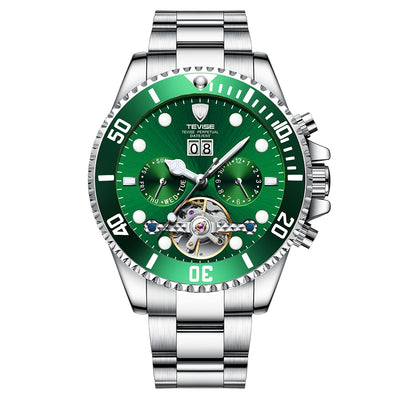 TEVISE Perpetual Flywheel Date Automatic Green Watch