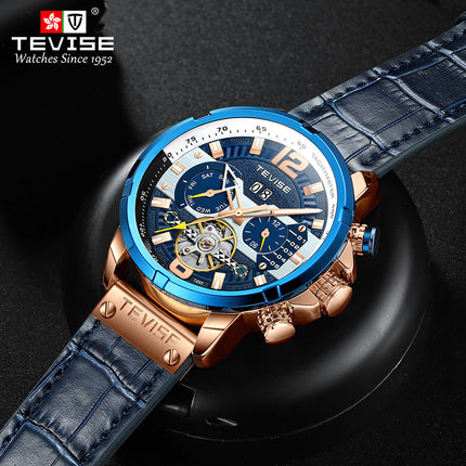 TEVISE Albatross Leather Rose Gold/Blue Watch