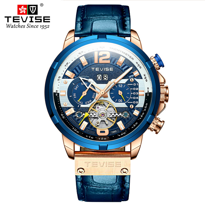 TEVISE Albatross Leather Rose Gold/Blue Watch