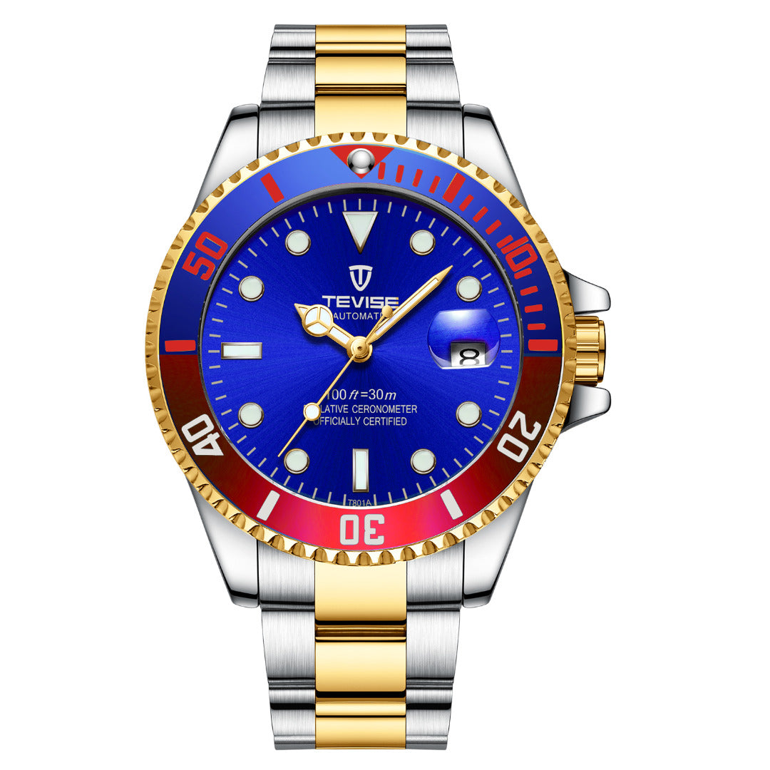 TEVISE Tribute Automatic Two Tone/Blue/Red Watch