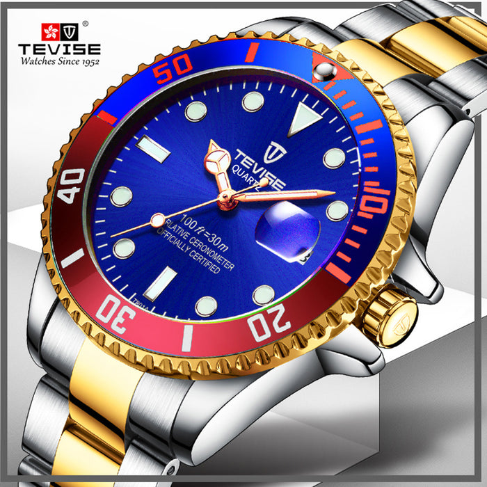 TEVISE Tribute Automatic Two Tone/Blue/Red Watch