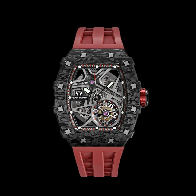 TSAR BOMBA Carbon Fiber 2.0 Men's Automatic Watch TB8209CF-02 Black/Red