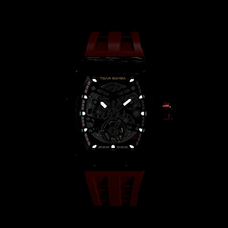 TSAR BOMBA Carbon Fiber Men's Automatic Watch TB8208CF-02 Red