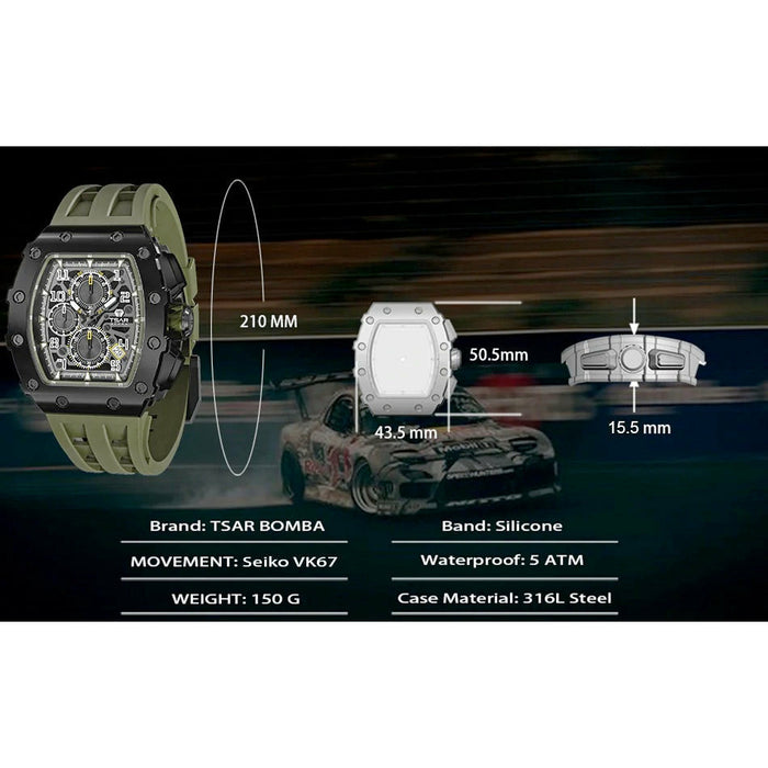 TSAR BOMBA Quartz Waterproof Watch TB8204Q-08 / Olive Green