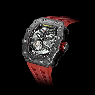 TSAR BOMBA Carbon Fiber Men's Automatic Watch TB8208CFN Red