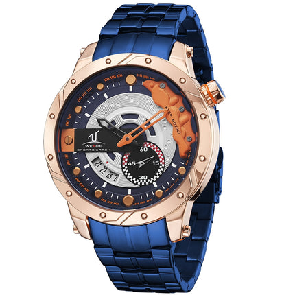 WEIDE Brake Steel Ionic Blue Fireball Watch