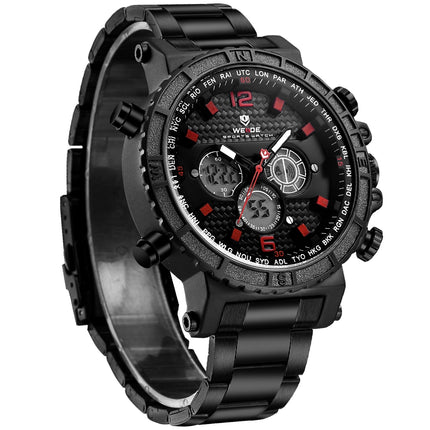 WEIDE Dual Time World City Black/Red Watch