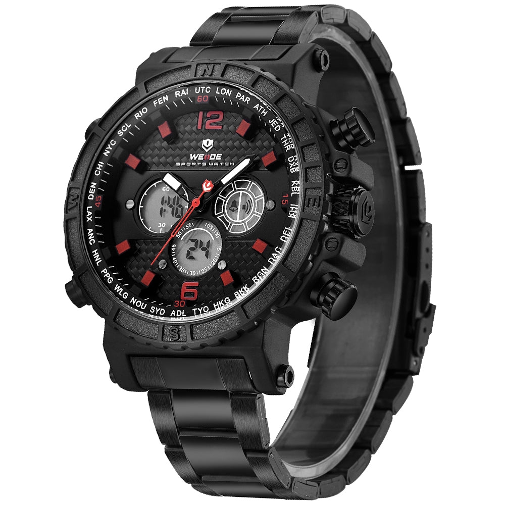 WEIDE Dual Time World City Black/Red Watch