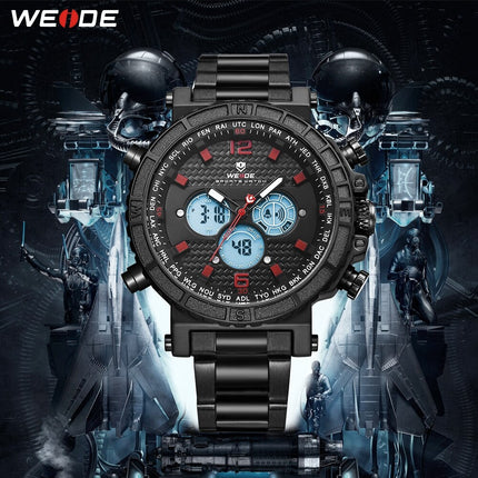 WEIDE Dual Time World City Steel Black/Yellow Watch