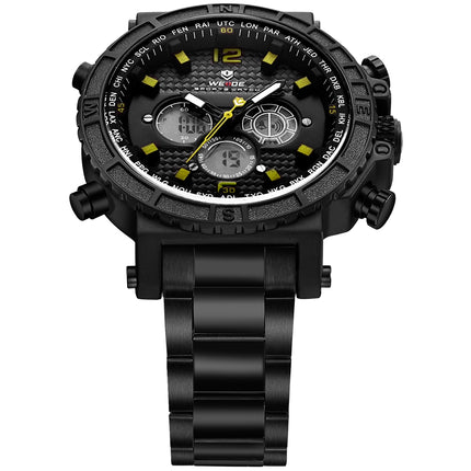 WEIDE Dual Time World City Steel Black/Yellow Watch