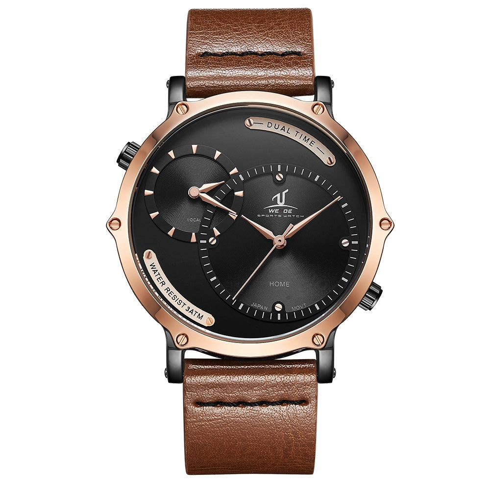 WEIDE Archer Dual Time 46mm Rose Gold/Brown Watch