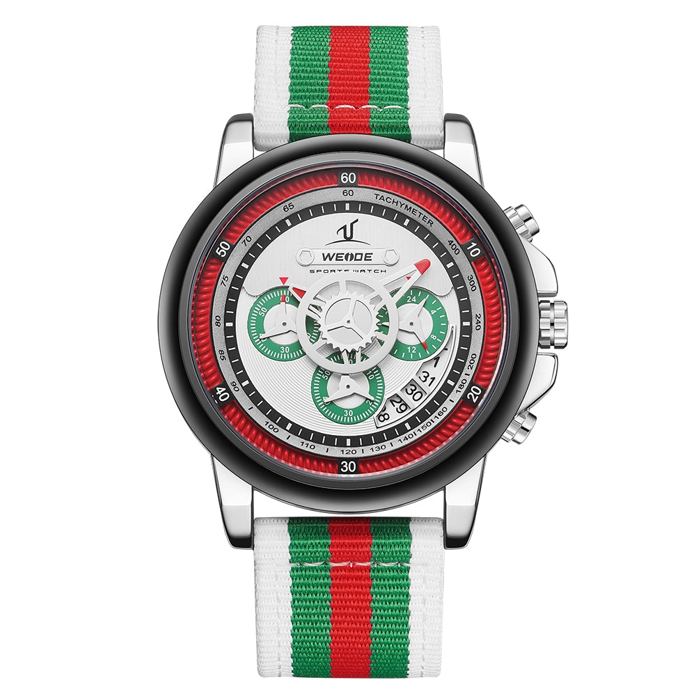 WEIDE Europa Chronograph Nylon Green/White/Red Watch
