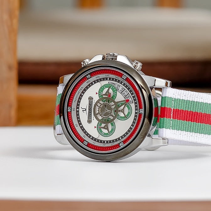 WEIDE Europa Chronograph Nylon Green/White/Red Watch