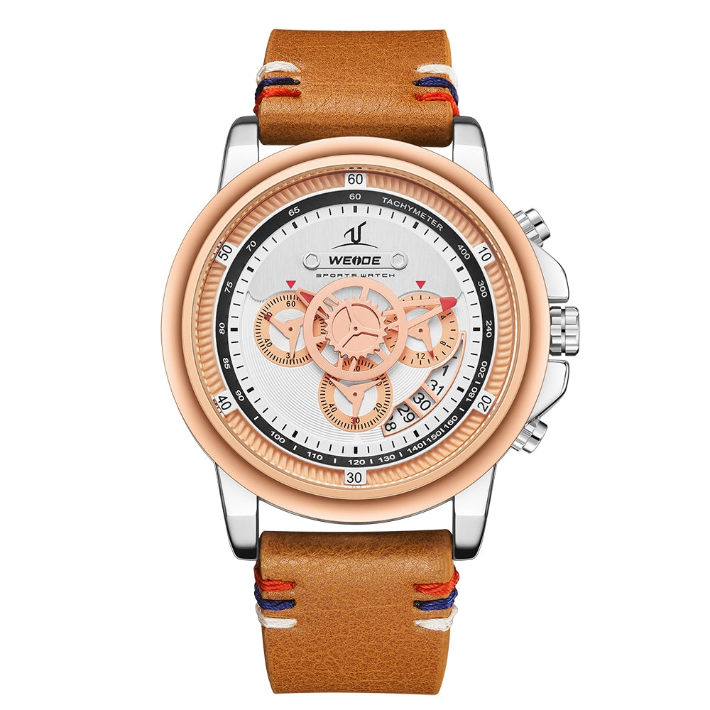 WEIDE Europa Chronograph Leather Rose Gold/Tan Watch