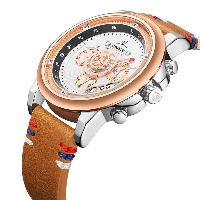 WEIDE Europa Chronograph Leather Rose Gold/Tan Watch