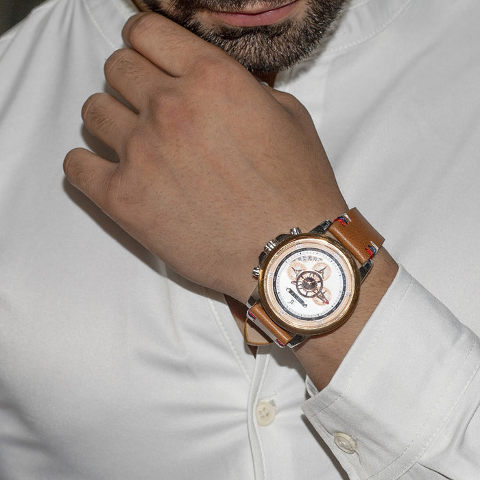 WEIDE Europa Chronograph Leather Rose Gold/Tan Watch