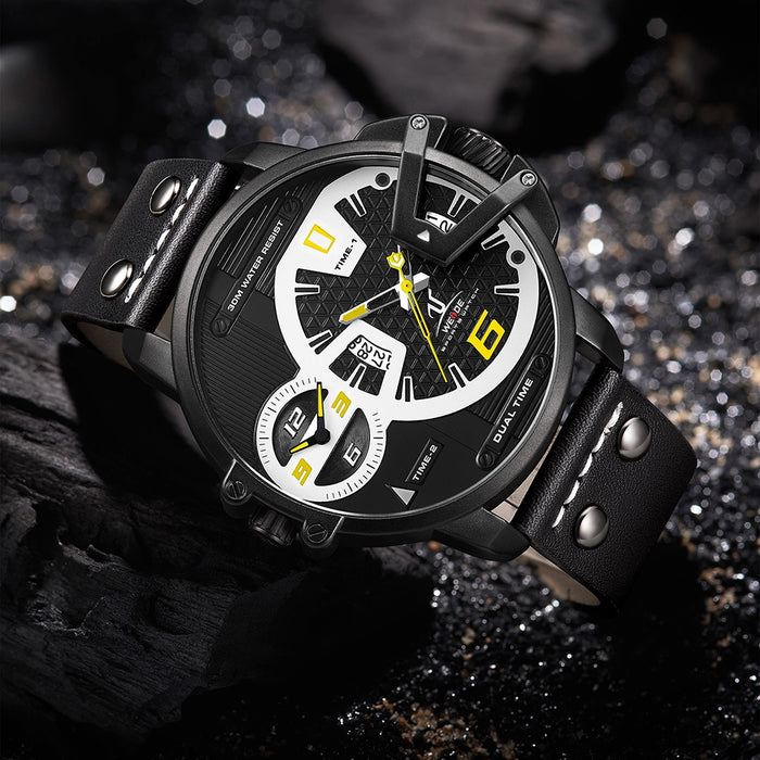 WEIDE Gigantaur 50mm Leather Black/Yellow Watch
