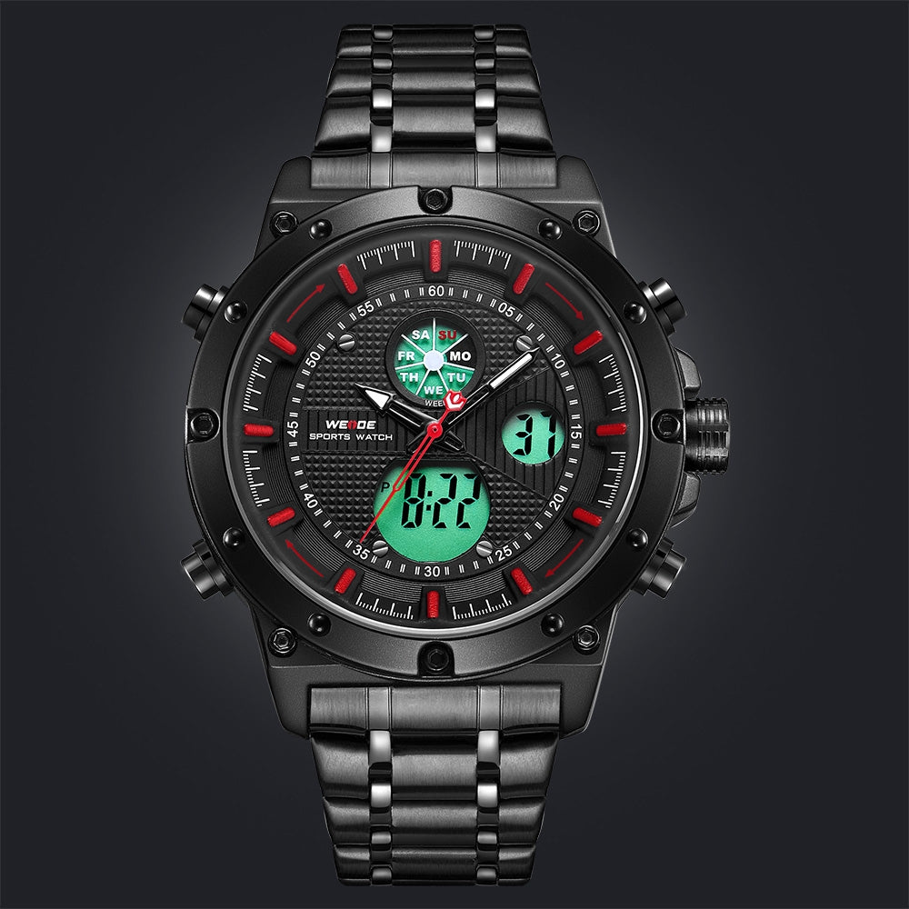 WEIDE Goblin Ion Steel Red Trim Watch