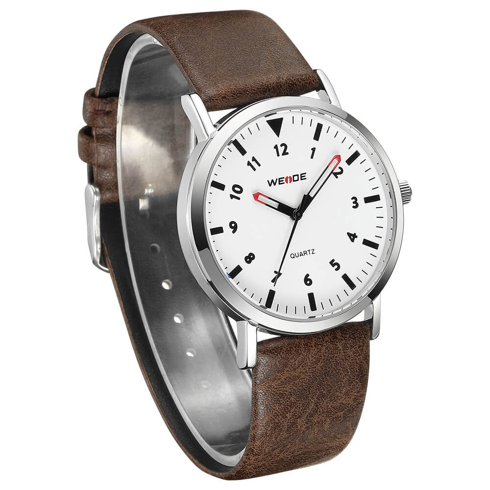 WEIDE Classic Quartz 40mm Leather Brown/White Watch