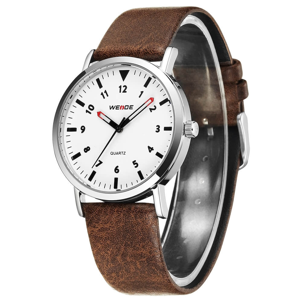 WEIDE Classic Quartz 40mm Leather Brown/White Watch