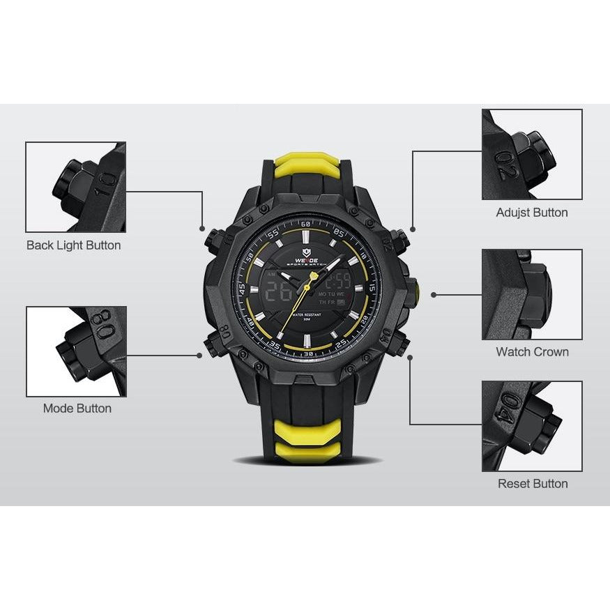 WEIDE Powerhouse Dual Time Black/Yellow Edition Watch