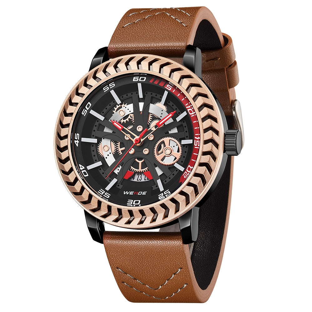 WEIDE Spoke 45mm Rose Gold/Brown Watch