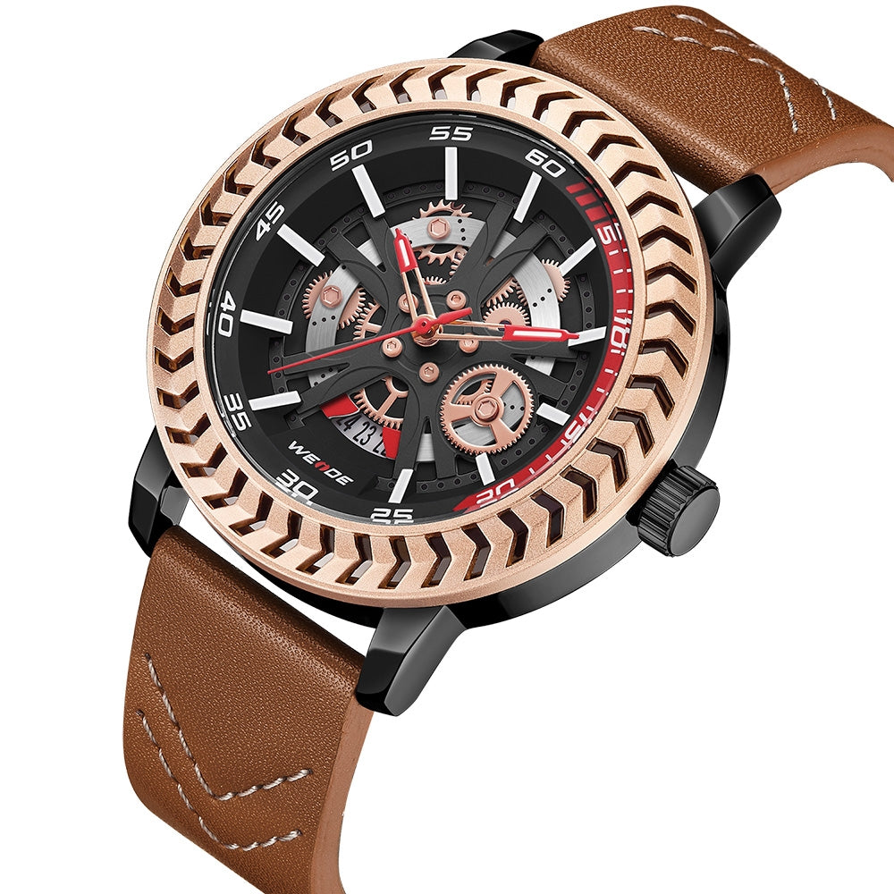 WEIDE Spoke 45mm Rose Gold/Brown Watch