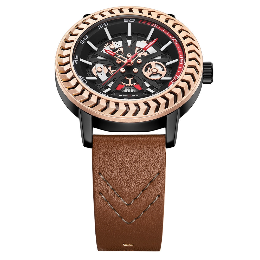 WEIDE Spoke 45mm Rose Gold/Brown Watch