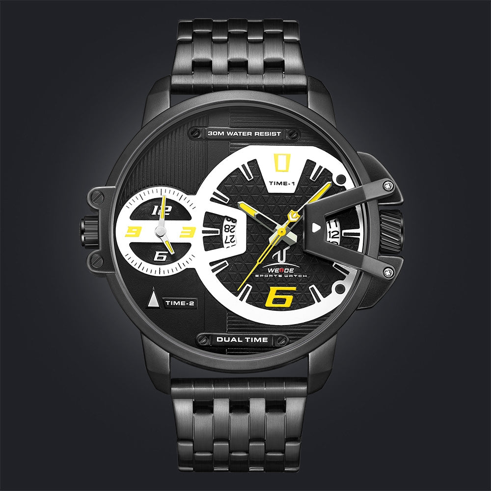 WEIDE Gigantaur 50mm Ion Steel Yellow Trim Watch