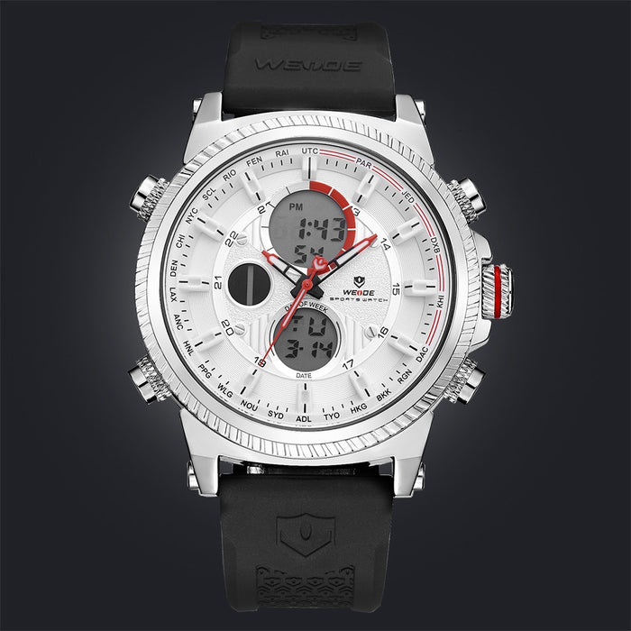 WEIDE Dual Time World City Silicone White Watch