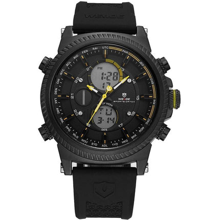 WEIDE Dual Time World City Silicone Black/Yellow Watch