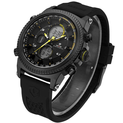 WEIDE Dual Time World City Silicone Black/Yellow Watch