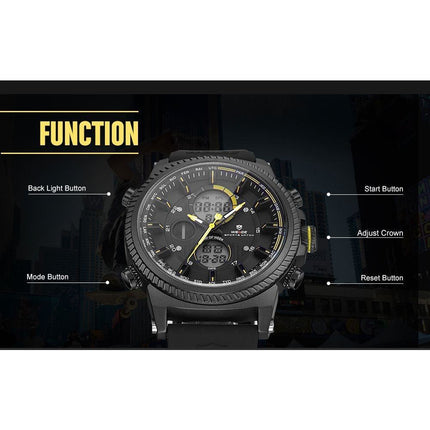 WEIDE Dual Time World City Silicone Black/Yellow Watch